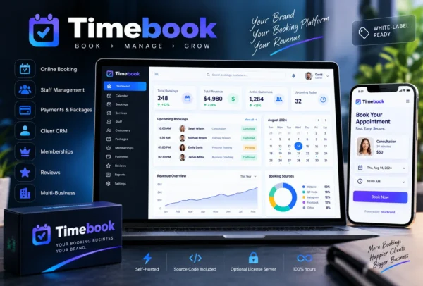 Timebook Booking & Business Management Platform Interface